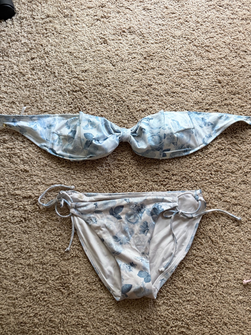 Victoria's Secret Rose Toile Blue Bikini Top and Bottom
